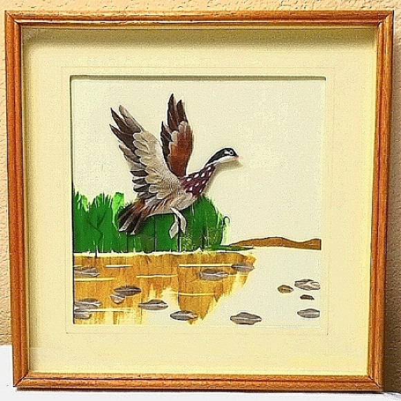 Vtg FEATHER 3D Flying Duck Framed Art - Picture 2 of 14